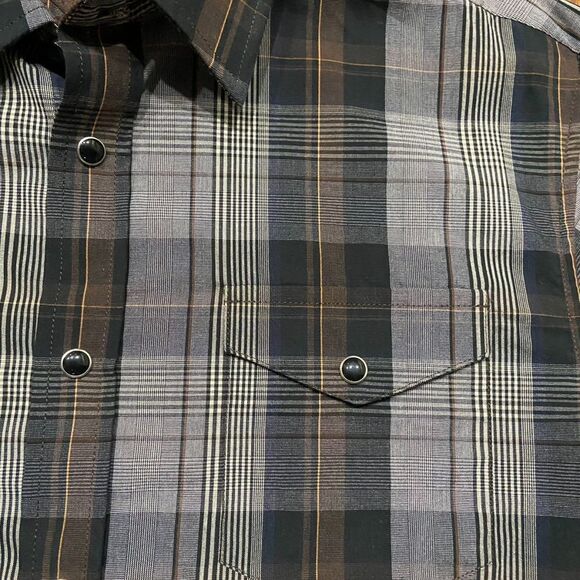 Panhandle Slim Snap Button Plaid Black Grey Shirt Cotton Boy's Size Extra Large - Picture 4 of 9
